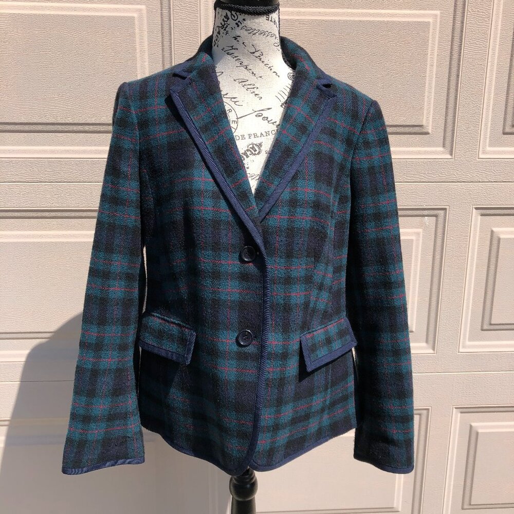 Talbot Blue Green Plaid Tartan Jacket Wool Blend Sz 8